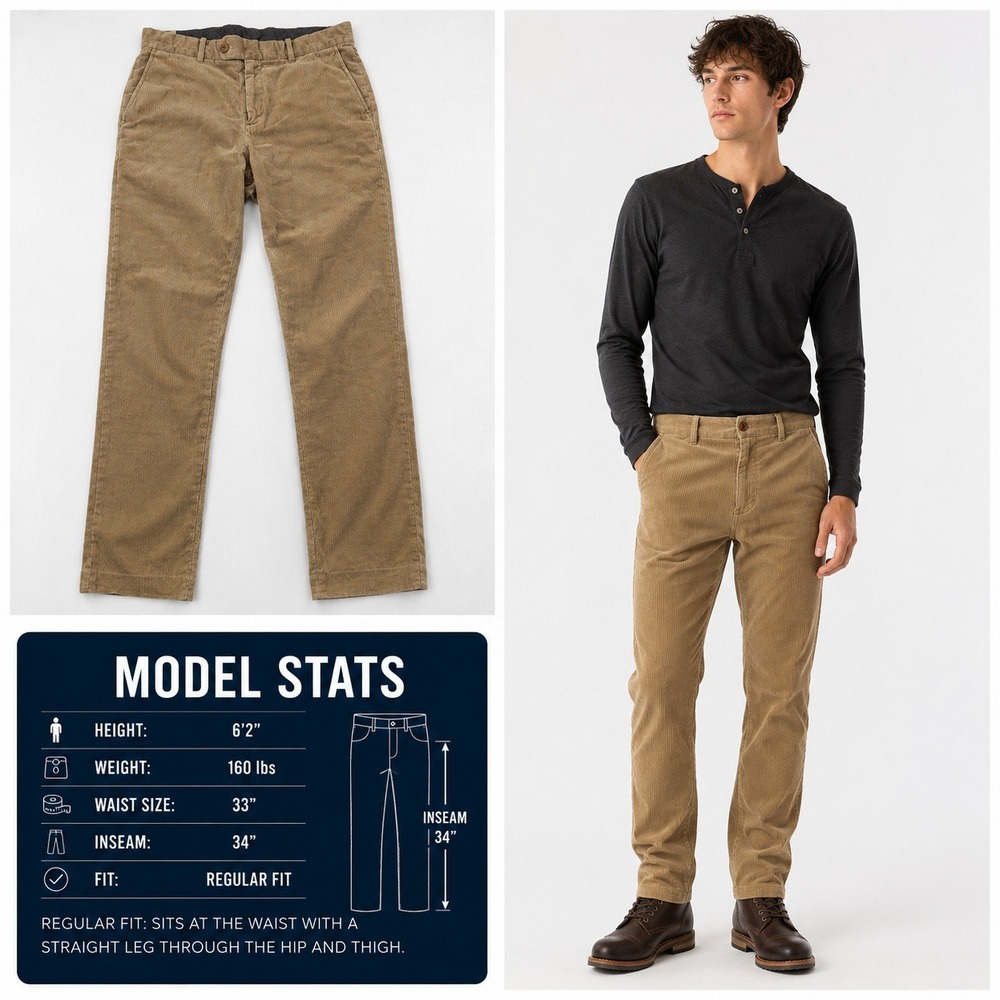 Brooks Brothers Soho Fit Corduroy Pants Mens 33x34 Tan‎ Khaki Straight Leg